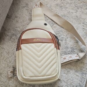 Cream and Brown Auteru Crossbody Bag
